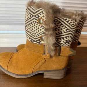 Tan Suede Fur-Lined Ankle Boots